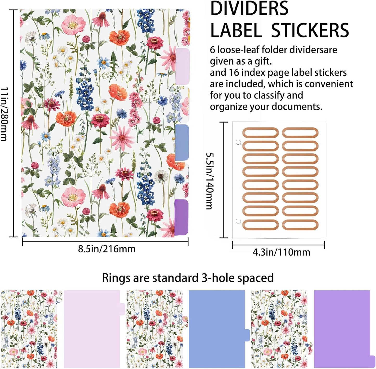 3 Ring Binder 2 Inch Round Ring Binder with 6 Tab Dividers,2 Interior Pockets,Cute Binder Clipboard with Storage, for School Office, Portfolio(Almond Tree)