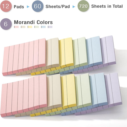 Mr. Pen- Lined Sticky Notes, 3" x 3", 12 Pads, 60 Sheets/Pad, Morandi Color, Bulk Sticky Notes with Lines, Ruled Post Stickies, Memo Pads, Self-Stick Note Pad for Office, School, Home, Study