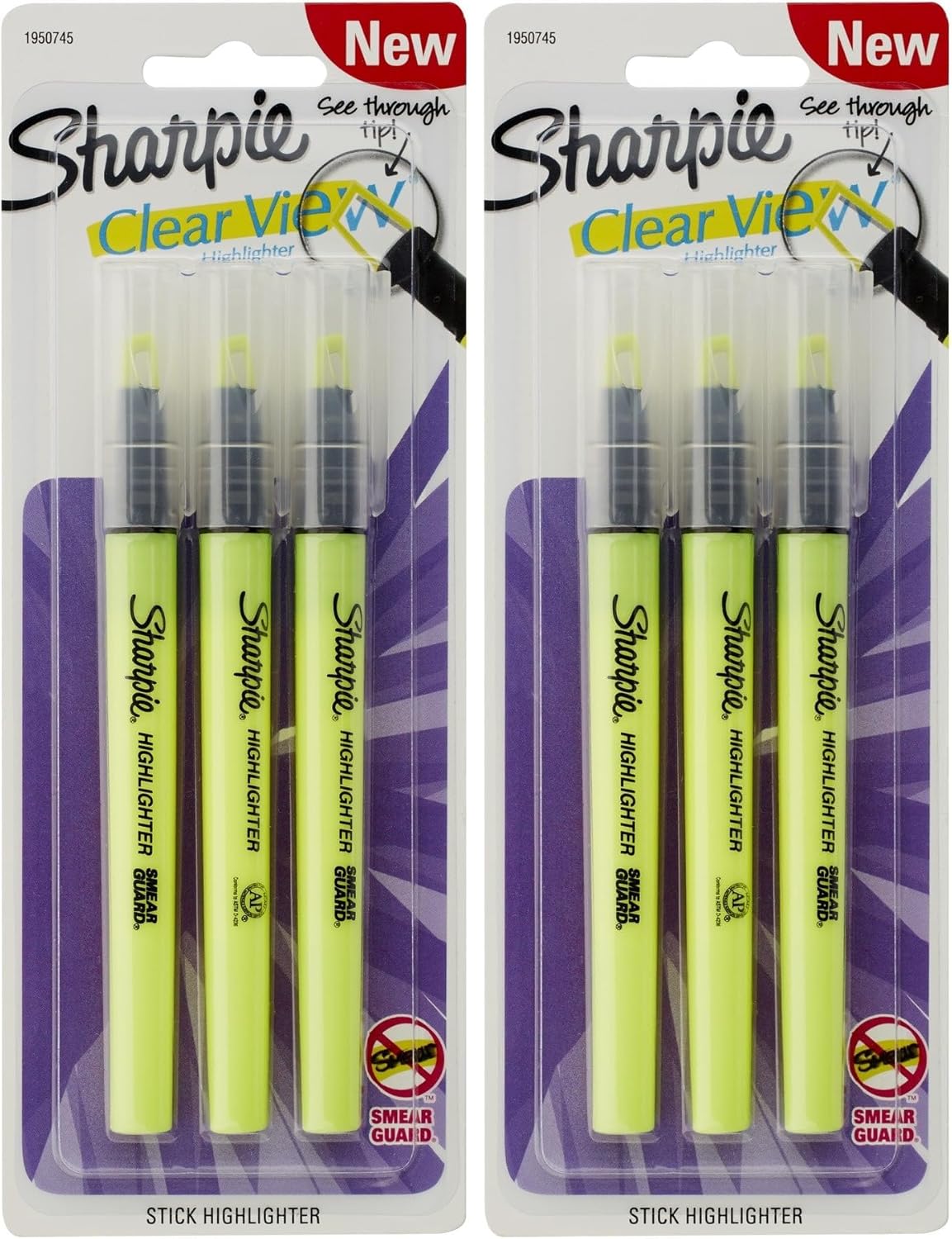 Sharpie Clear View Highlighter Stick, Yellow, 3/Pack (1950745)