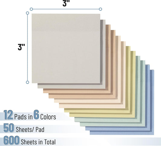 Mr. Pen- Sticky Notes, 3"x3", 12 Pads, 600 Sheets, Whispers of Nature, Sticky Notes Bulk, Self-Stick Note Pads, Perfect for Office, School, Home, Study & Organization