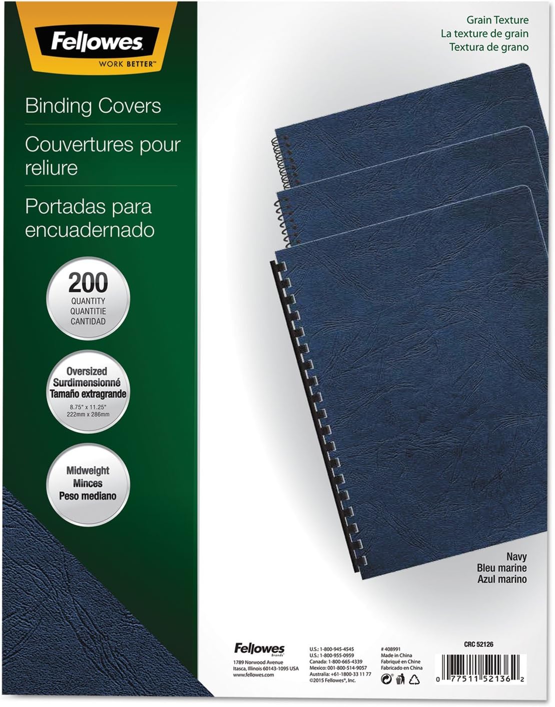 Fellowes 52136, Presentation Covers - Oversize Letter, Navy, 200 pack