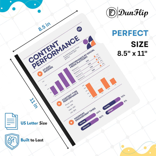 Clear Report Covers with Sliding Bar 40 Pack - 70 Sheet Capacity Presentation Folders with 48 Label Stickers for US Letter Size 8.5x11" and A4