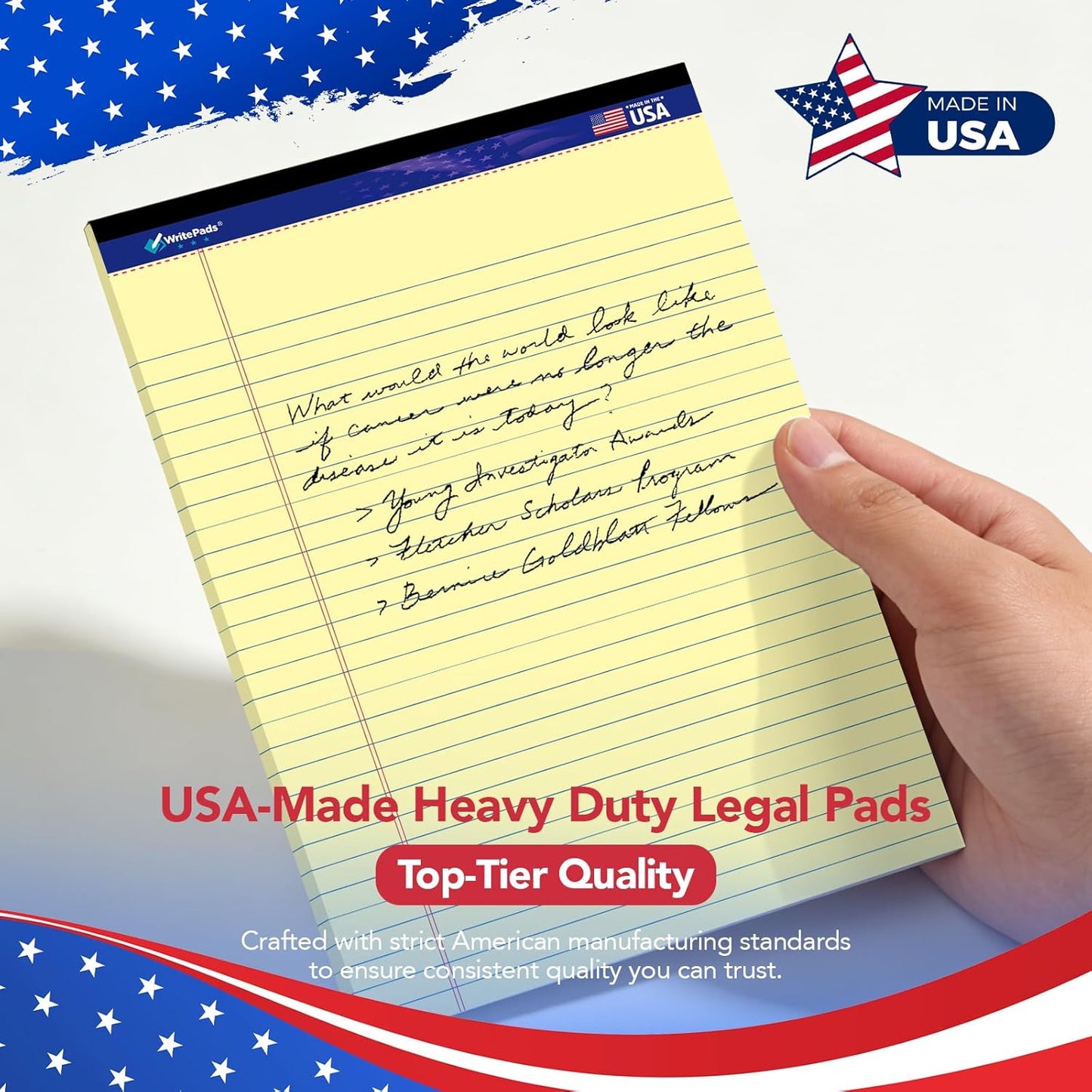 6 Pack Legal Note Pads Wide Ruled 8.5" x 11" Writing Pads (50 Sheets/Pad) White Recycled Paper Micro-Perforated Notepad Hard Back Notepads for Office & School Supplies - Made in USA