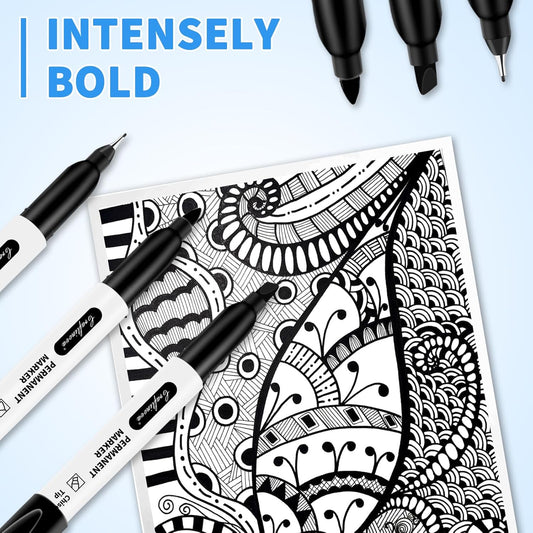 Black Ultra Fine Point Permanent Markers, Extra Fine Tip, Quick Drying and Waterproof, Fade Resistant Perfect on Paper, Glass, Metal, Plastic, Wood, Office & School Use, 12 Pack