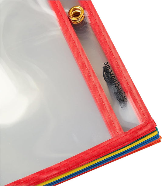 Amazon Basics Heavy Duty Dry Erase Job Ticket Holders, Document Protectors with Clear Plastic Film and Multicolored Fabric Edge, 8.5" x 11", Pack of 25