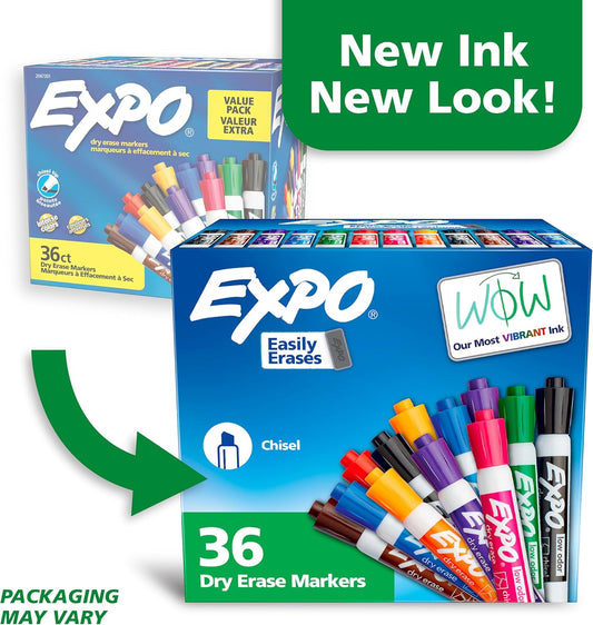 EXPO Dry Erase Markers, Low Odor Ink, Assorted Colors, Chisel Tip, 36 Count - Whiteboard, Calendar, Organization, Essential Supplies for Office, School, Classroom, Teachers