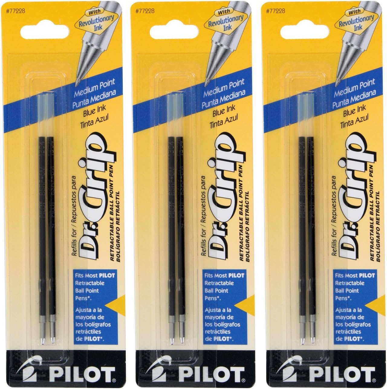 Pilot Better/EasyTouch/Dr Grip Retractable Ballpoint Pen Refills, 1.0mm, Medium Point, Blue Ink, Pack of 3