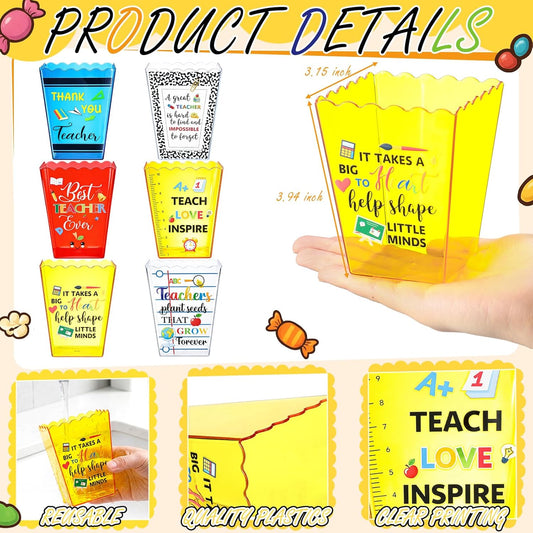 Mimorou 6 Pcs Teacher Gift Box Teacher Appreciation Gift Container Thank You Pencil Notebook Composition Book Crayon Candy Popcorn Holders for End of Year Graduation Party (Notebook)