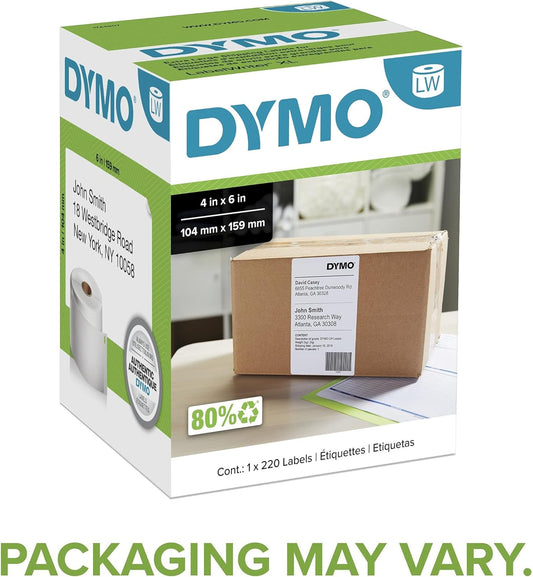 DYMO Authentic LW Extra-Large Shipping Labels DYMO Labels for LabelWriter 5XL and 4XL Label Printers Only White 4" x 6" 1 Roll of 220