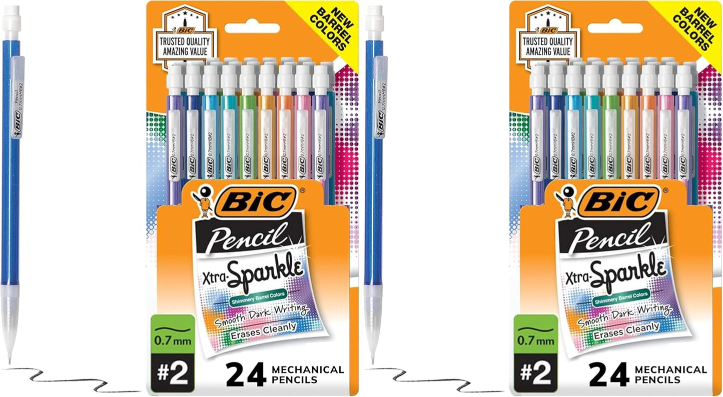 BIC Xtra-Sparkle Number 2 Mechanical Pencils With Erasers, Medium Point (0.7mm), 24-Count Pack, Mechanical Pencils for School Supplies