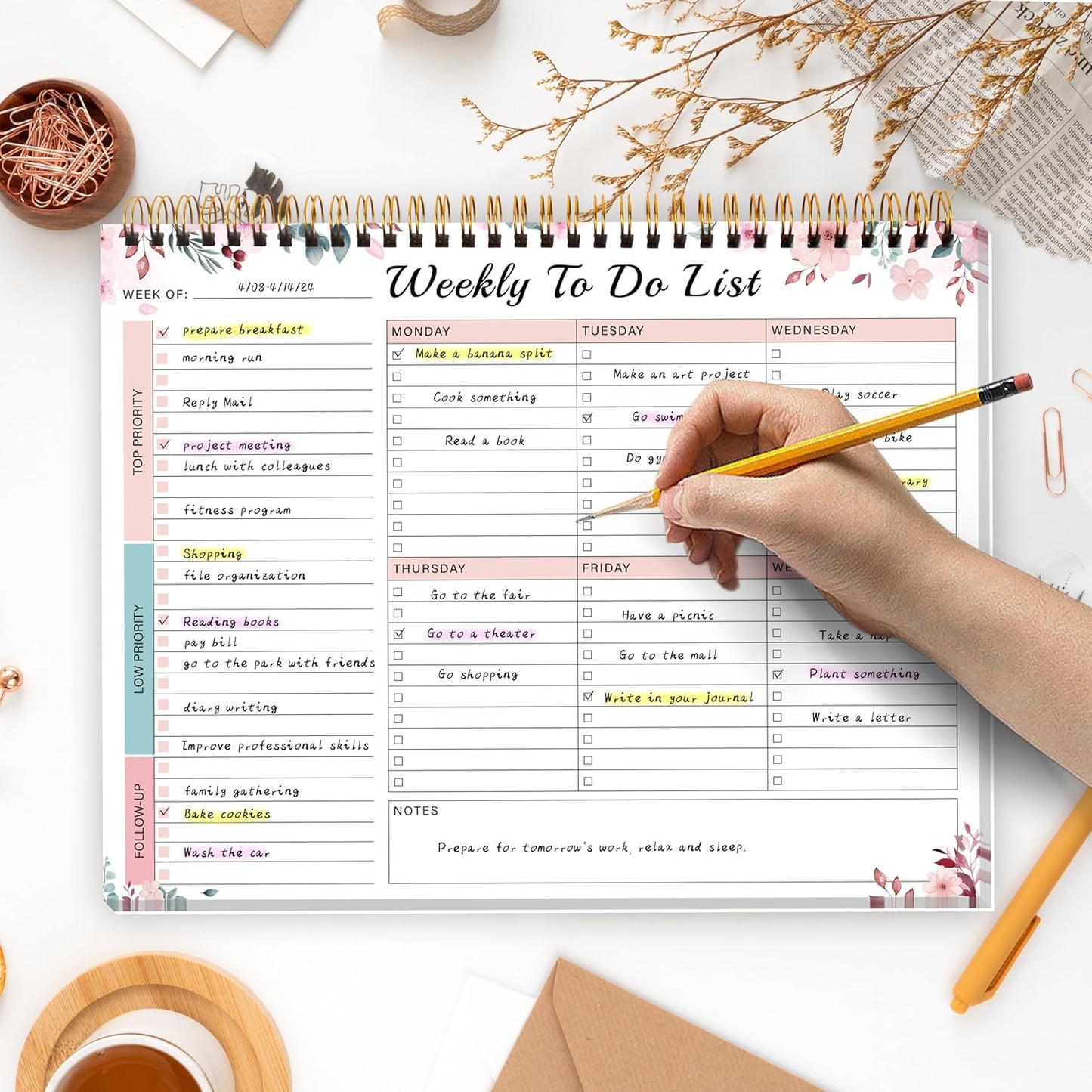 Kamoy Weekly To Do List Notepad with 52 Undated Sheets(8.5"×11")- Undated Weekly Desk Planner Organizer for Work Home School Office Supplies