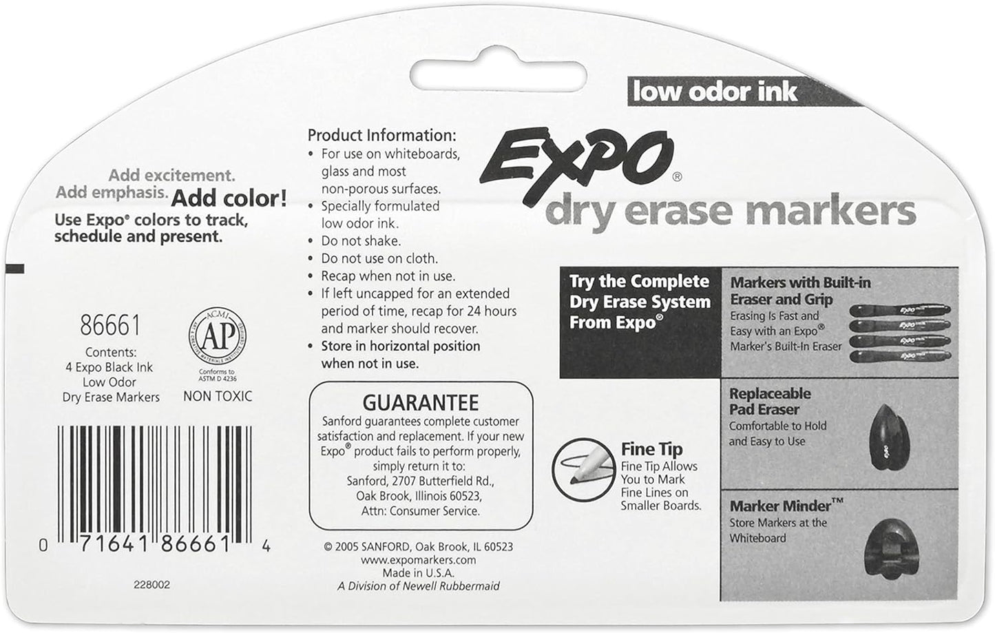 EXPO Low Odor Dry Erase Markers, Fine Tip, Black, 4 Count - Home Organization, Study Supplies