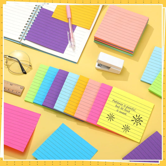 Yexiya 64 Pcs Lined Sticky Notes Self Stick Notes with Lines Bright Assorted Colors Sticky Pad for Home Office Products Post Memos, 1920 Sheets(4 x 6 Inch, 3 x 3 Inch,Vivid Color)