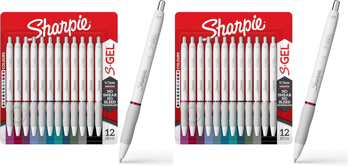 Sharpie S-Gel Pens, Fashion Barrel Gel Pens, Pearl White Body, Medium (0.7mm) Point, Bold Ink Colors, 12 Count