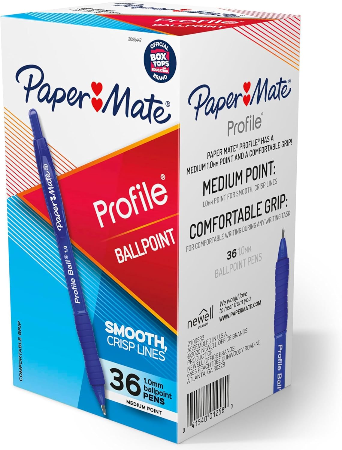 Paper Mate Profile Ballpoint Pens, Retractable, Medium Point (1.0mm), Blue Ink, 36 Count - Comfort Grip, Bulk Pack, Home, Office, Teacher Supplies