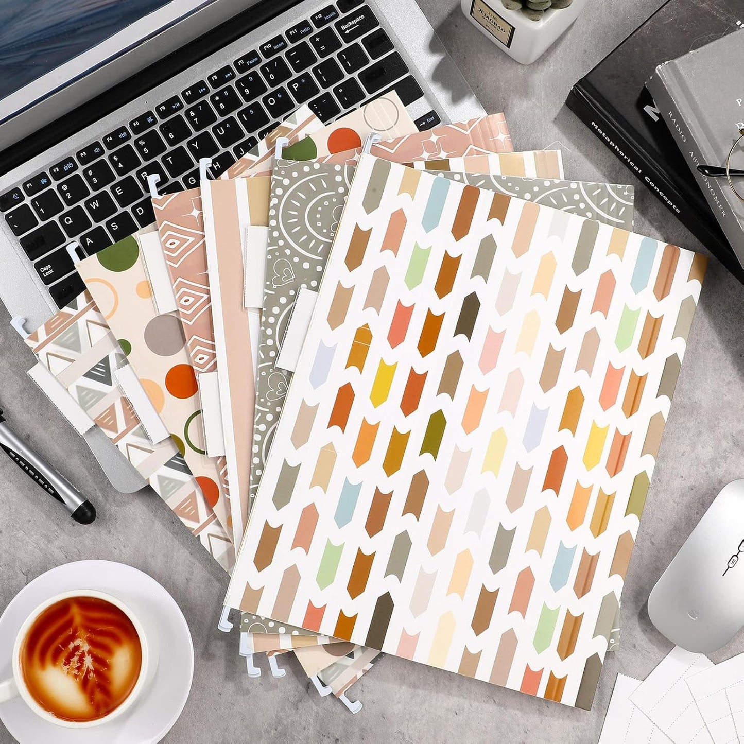 Qeeenar 30 Pcs Boho Hanging File Folders 9.5 x 11.5 in Decorative Cute Hanging Letter Size File Folder with Adjustable Tabs Back to School Gift for Office Home Supplies, 6 Designs(Classic)