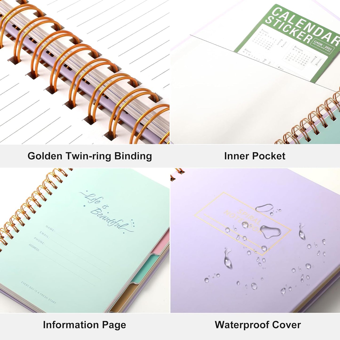 Hardcover Spiral Notebook with Tabs 8"x10" Large Spiral Lined Journals for Women with Dividers 240 Pages College Ruled Composition Notebook 5 Subject Notebook for Work, Back to School, Gifts, Purple