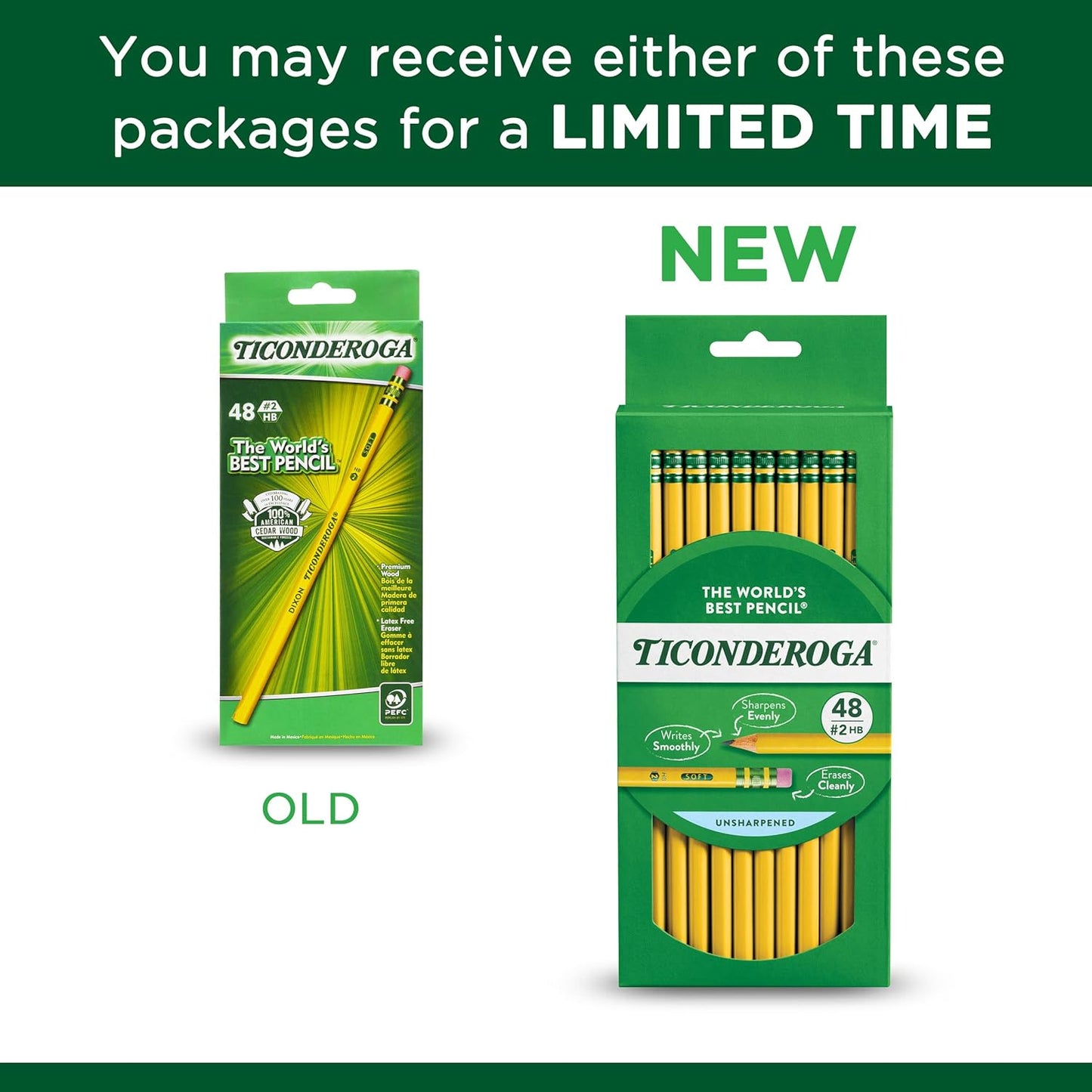 Ticonderoga Wood-Cased Pencils, Pre-Sharpened, 2 HB Soft, Yellow, 12 Count