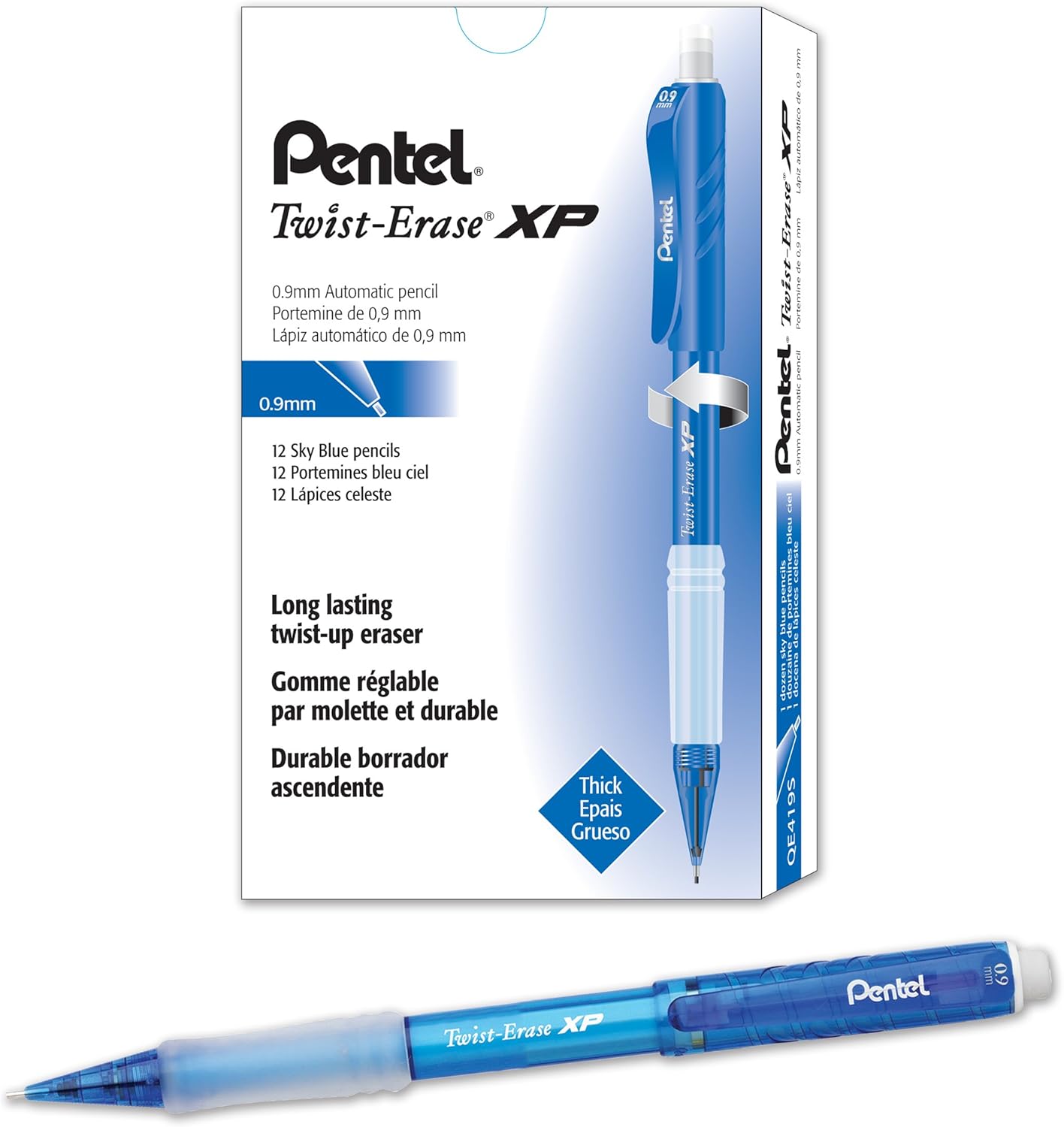 Pentel QE419A Twist-Erase Express Mechanical Pencil .9mm Black, Box of 1 Dozen
