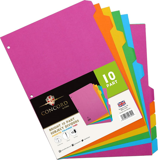 Pukka Pad 10 Part Dividers – 1 Pack of 10 Tabbed Set for 3-Ring Binder, Page Separators for Home, Office, School Organization – 8.5 x 11 Inches – Bright Colors