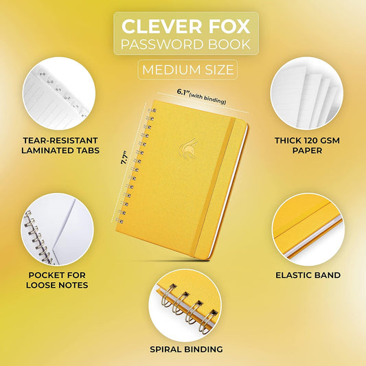 Clever Fox Password Book Spiral – Internet Address & Password Organizer with Laminated Alphabetical Tabs – Password Keeper Journal – Hardcover, Medium Size, 6.1x7.7” (Mystic Blue)