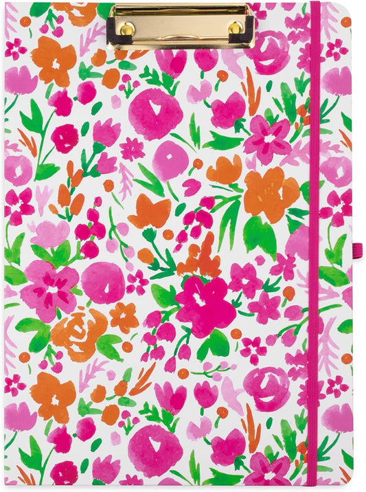 Steel Mill & Co Cute Clipboard Folio With Refillable Lined Notepad and Daily Planner, Double Clipboard Folder, 9.25" x 12.25" Padfolio for Work (Watercolor Flowers)