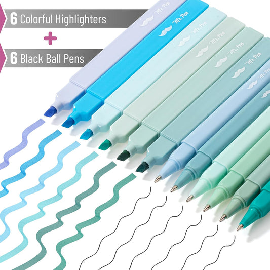 Mr. Pen- Aesthetic Highlighters and Ballpoint Pens No Bleed, 12 Pack, Pastel Colors, Bible Highlighters and Pens No Bleed, Fast Dry and No Smear for Bible Journaling, Planner, School Supplies