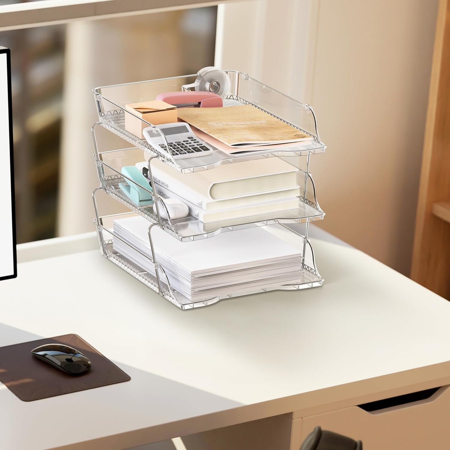 Simple Houseware 2-Tier Stackable Letter Tray Organizer – Desktop File Holder for A4/Letter Size Paper, Document Sorter, Office Desk Paper Organizer, Black