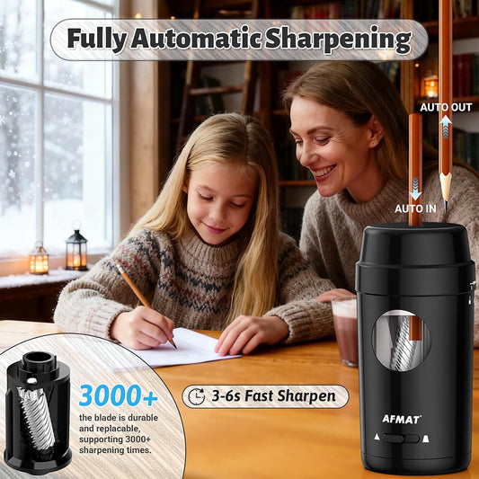 AFMAT Electric Pencil Sharpener, Auto in & Out, Fully Automatic Pencil Sharpener for Colored Pencils, Rechargeable Hands-Free Sharpeners for φ7-8mm Pencils, Good for Classroom/Home PSX8(Light Blue)