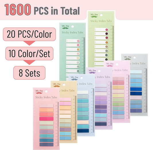 Mr. Pen- Colorful Sticky Tabs, 1600 pcs, Translucent Page Markers, Water-Resistant Book Tabs for Annotating, Bible Study, Planning, Indexing & Document Organization