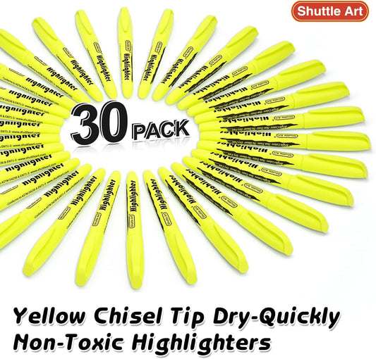Shuttle Art Yellow Highlighters, 30 Pack Highlighters Bright Colors, Chisel Tip Dry-Quickly Non-Toxic Highlighter markers for Adults Students Highlighting in Home School Office