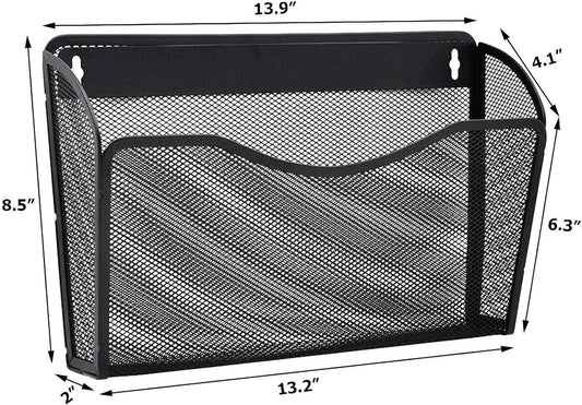 EASEPRES 3 Single Pocket Mesh Hanging File Organizer, Vertical Wall Mounted Magazine File Holder, Mount Basket Mail Paper Document Folder Organizing for Office, Home and School, Black