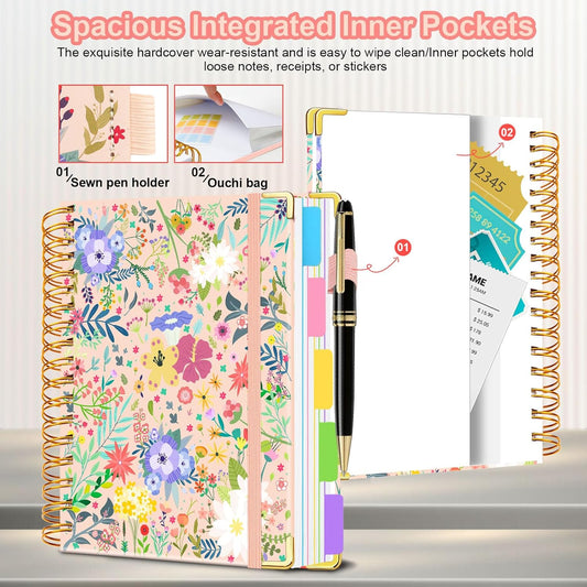 Spiral Journal Notebooks for Work, 300 Pages 5 Subject Notebook College Ruled with Dividers & Tabs, 8''x 10'' Large Notebook Journal for Women Students Note-Taking and Organizer (Navy Marble)