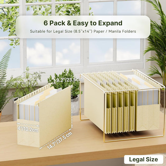 XINGIA Wheat Straw Reinforced Hanging File Folders Legal Size,4 Inch Expansion File Organizer,6 Pack Extra Capacity File Cabinet Folders for Bulky Files,Medical Charts,Filing Folders Hanging with Tabs