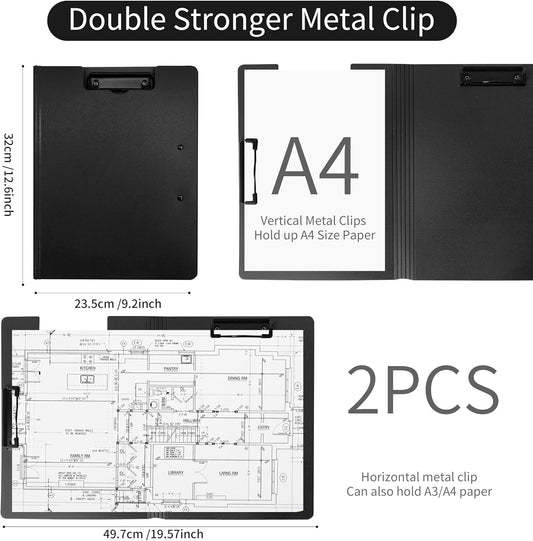 souG 2 PCS Clipboard Foldable,360°Cover Folder Clipboard Plastic Clipboards with Double Low Profile Clip,File Folder Storag Clipboards for A3 A4 Paper, Clip Boards for Office School Supplies(Pink)