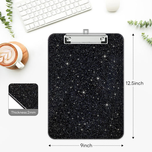 A4 Plastic Glitter Clipboard, Sparkly Pink 12.5 x 9 Letter Size for Classroom, Students, Teacher, Nurse, 8.5 x 11 Clip Board with Low Profile Clip, Office & School Supplies
