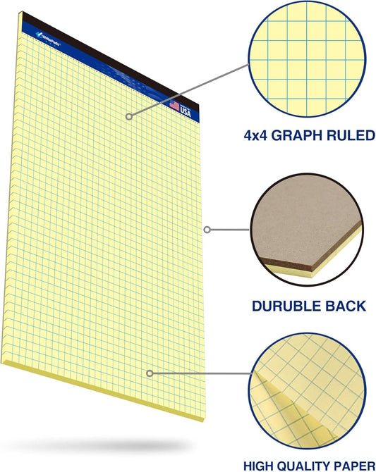 Graph Paper Pads 8.5 x 11, 4x4 Quad Ruled Graph Paper, 2 Pack, 50 Sheets Per Pad, White Graphing Paper Notebook with Sturdy Back & Micro-Perforated Pages, Made in USA, for School, Math, Drafting & Office