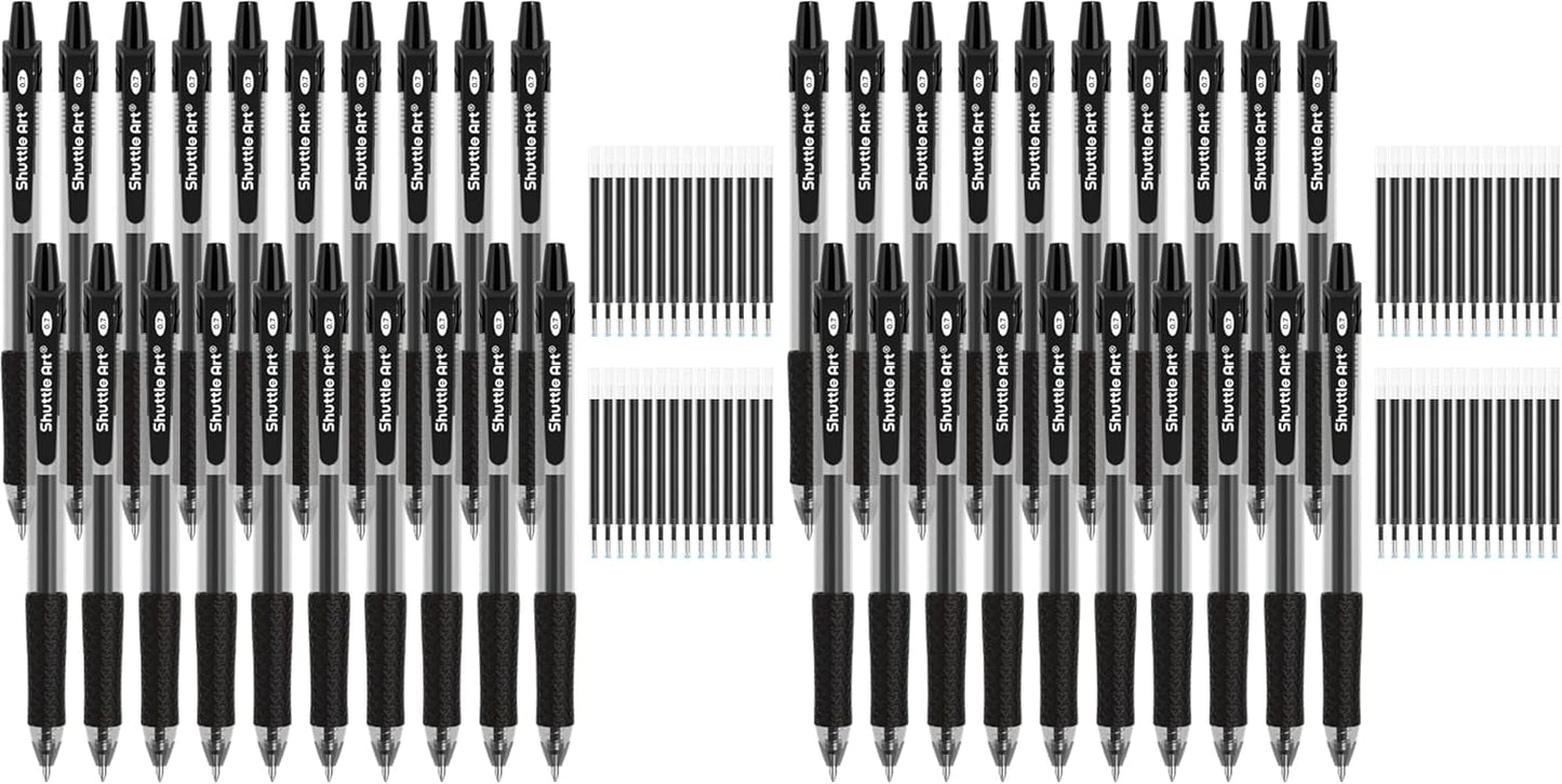 Shuttle Art Black Gel Pens, 48 Pack(20 Pens with 28 Refills) Retractable Medium Point Rollerball Gel Ink Pens Smooth Writing with Comfortable Grip for Office School Home Work
