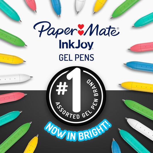 Paper Mate InkJoy Gel Bright Pens, Medium Point (0.7mm), Retractable, Assorted Brighter Colors, 10 Count - Colorful, Office Supplies, Journaling, Doodling