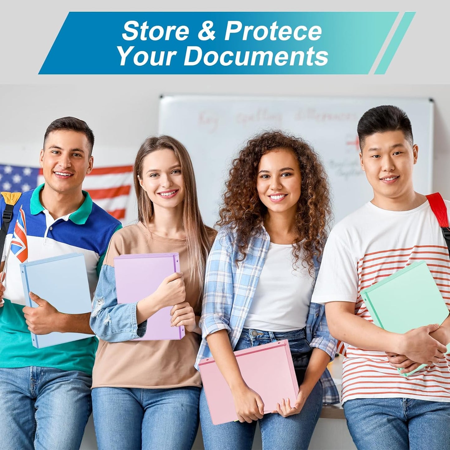 SUIN 1 Inch 3 Ring Binder 4 Pack Pastel Colors, Holds 200 Sheets Letter Size with Pockets for School Office Home