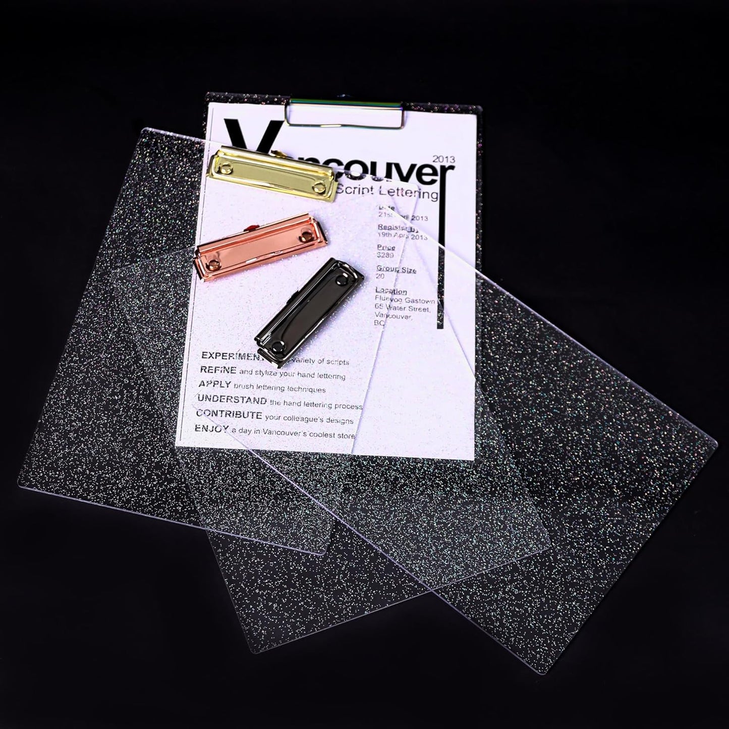 JIARI Acrylic Glitter Clipboard, Office Letter Size 8.5 x 11 Inches, A4 Paper Size, 1 Pack (Glitter-Rose Gold)