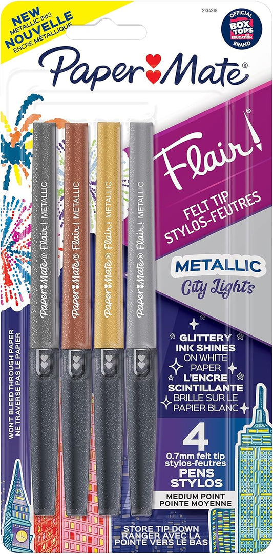 Paper Mate Flair Felt Medium Tip Set, 4-Pen Metallic Colors Set