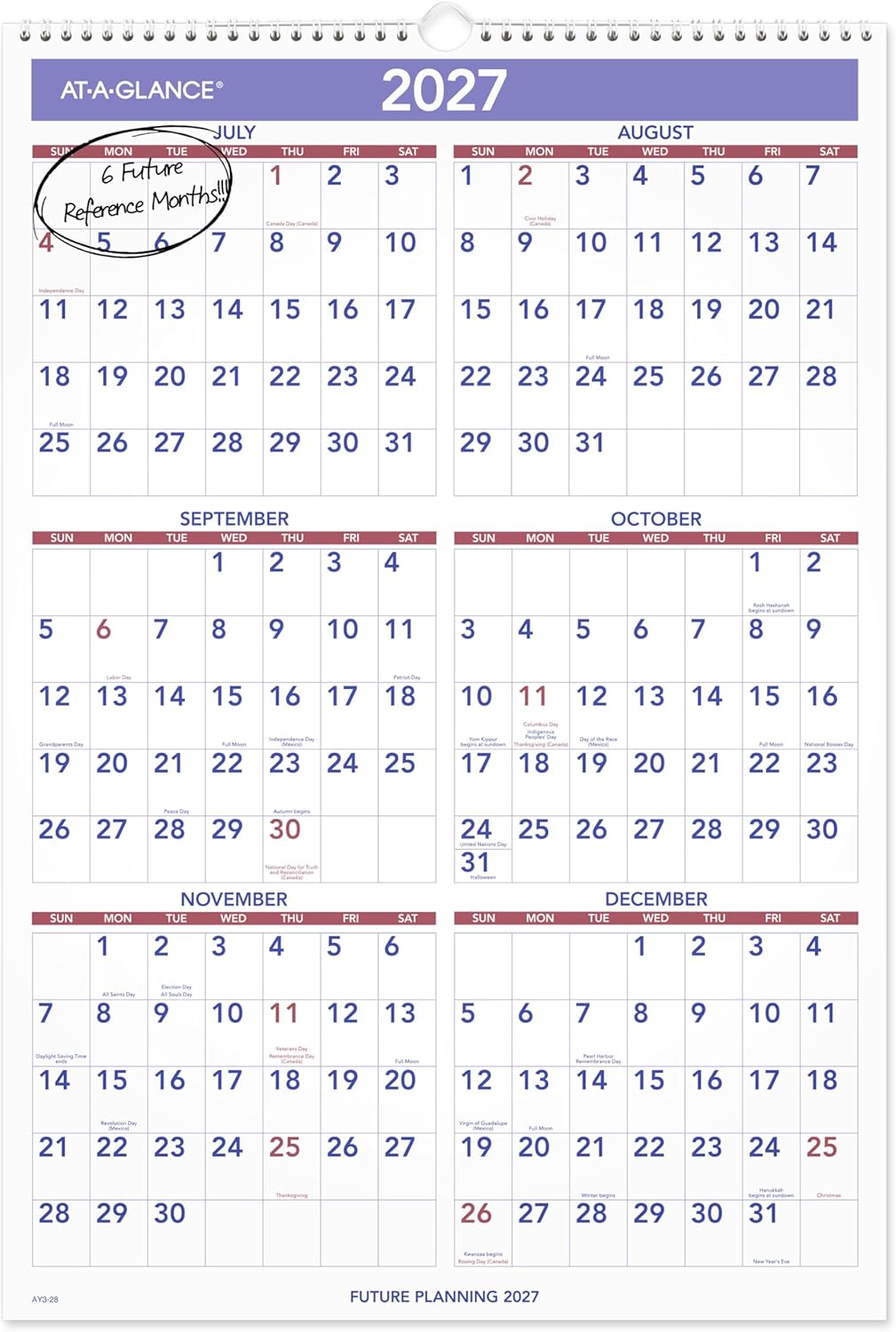 AT-A-GLANCE Wall Calendar 2026-2027 Planner, Academic 12-Month July-June, Monthly, 15-1/2" x 22-3/4", Ruled Daily Blocks (AY328)
