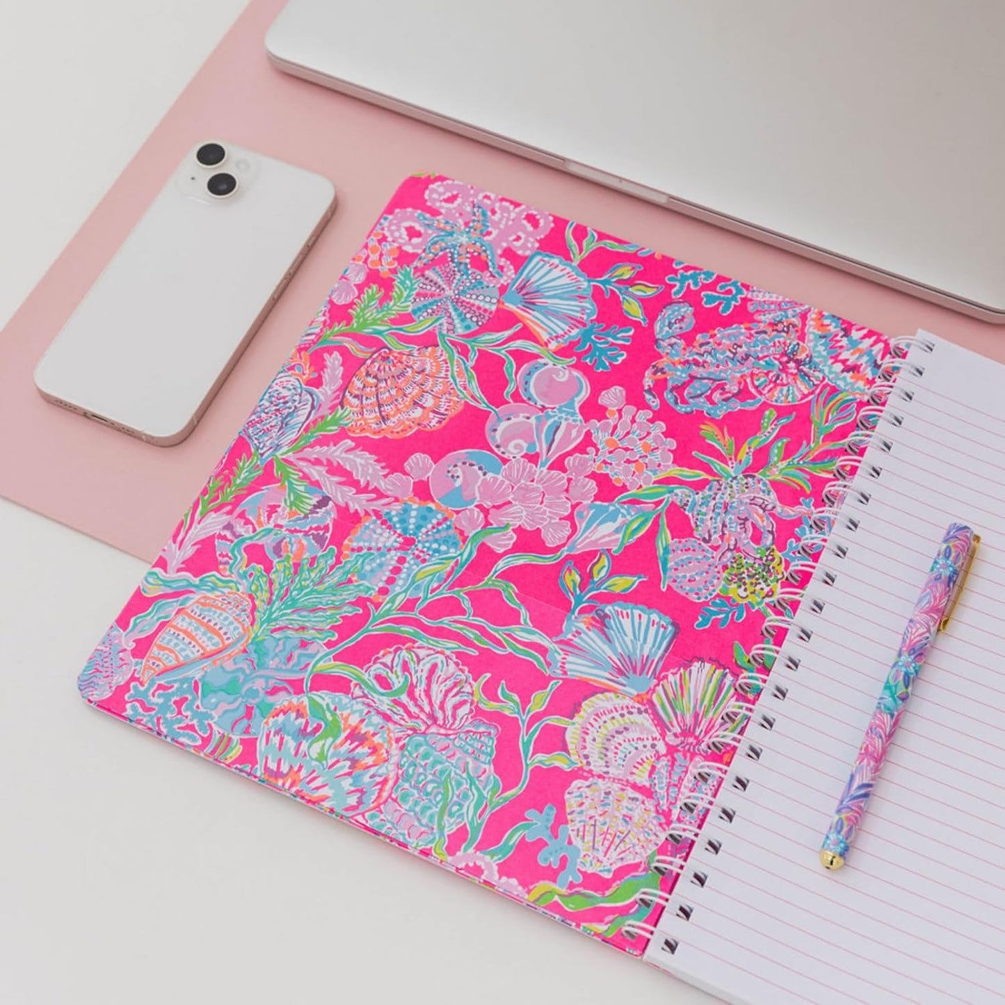Lilly Pulitzer Large Blue Hardcover Spiral Notebook, 11" x 9.5" with 160 College Ruled Pages, Cabana Cocktail