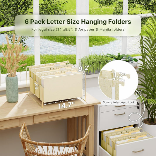 XINGIA Legal Size Hanging File Folders with Tabs,Extra Capacity 3" Expandable Plastic Hanging Files Folders for Bulky Files,6 Pack Wheat Straw Filing Cabinet Folders for Office School,Assorted Colors