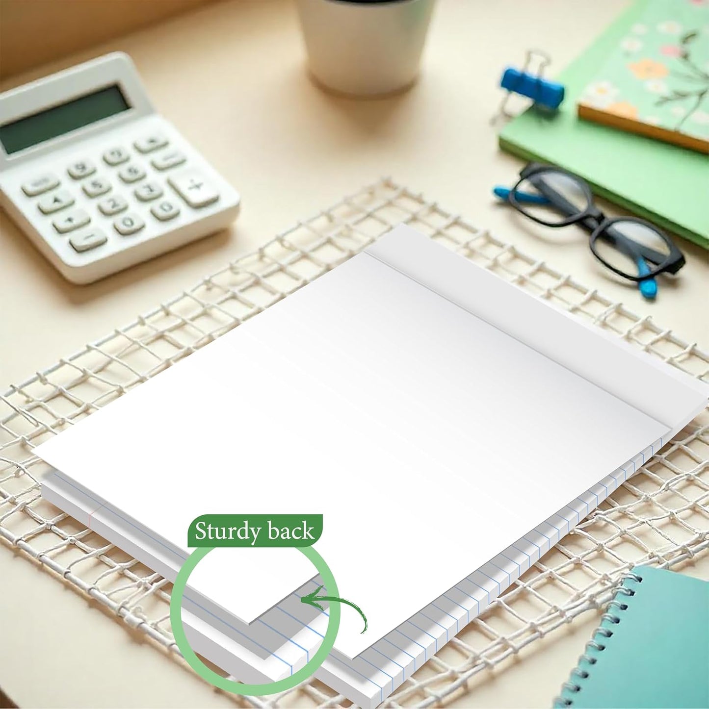 Legal Notepads 8.5 x 11, Perforated Wide Ruled Writing Pad, White Note Pads 8.5 x 11 In Notepads White Lined Paper 50 Sheets Per Writing Pad, Made in the USA ((1 Pack))