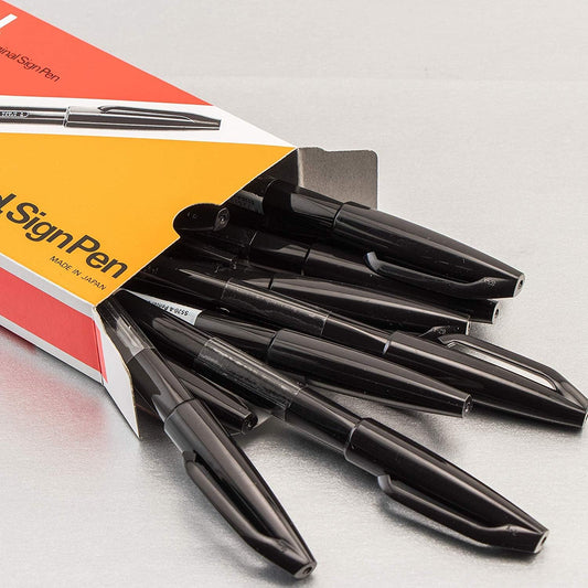Pentel S520A Sign Pen Fine Point Color Marker, Bullet Tip, .7mm, Black Barrel/Ink, Dozen