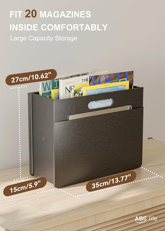 ABC life Magazine Holder Stable Magazine Rack Floor, Foldable PU Leather Newspaper Book Storage Basket Box, Upgraded Magazine File Folder Organizer Free Standing, for Living Room Home Office, Black