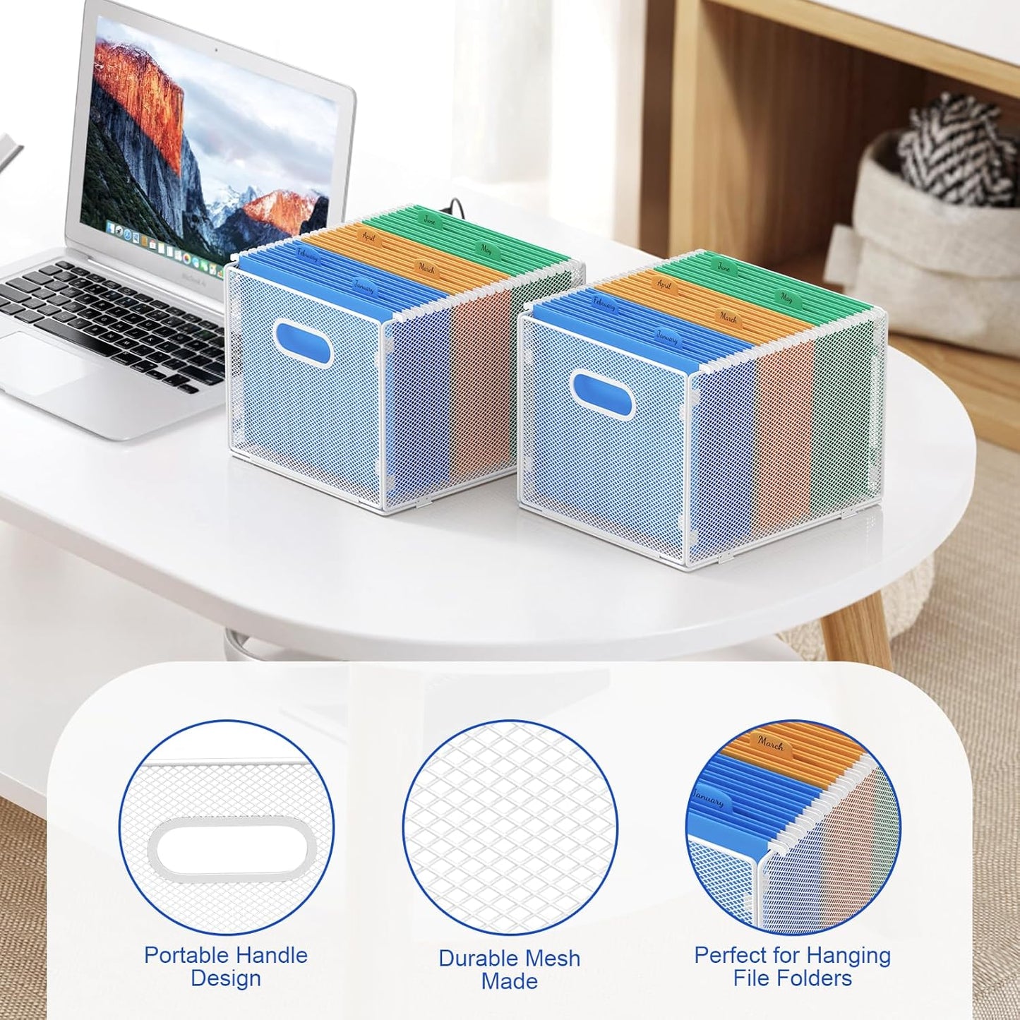 samstar 2 Pack Hanging File Organizer, Mesh File Folder Box Filing Box File Cabinet Organizer Storage Boxes, Letter Size