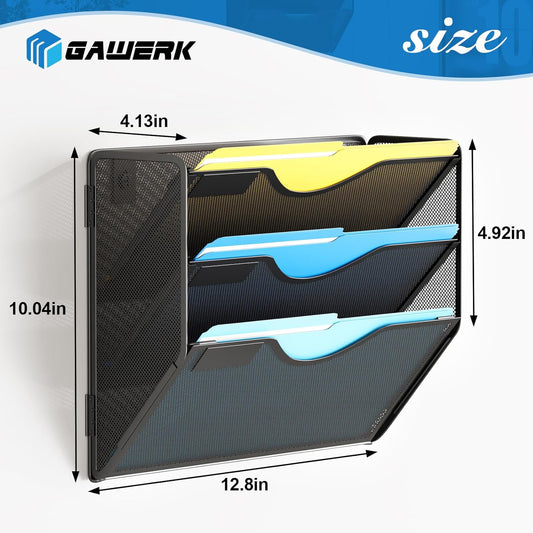 Gawerk 10-Tier Wall File Organizer Hanging Wall File Holder Wall Mount Paper Folder Organize, Mesh Magazine Document Mail Organizer Wall Organizer for Office School Home, Black